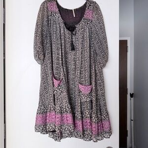 Free People boho peasant swing dress with tassel